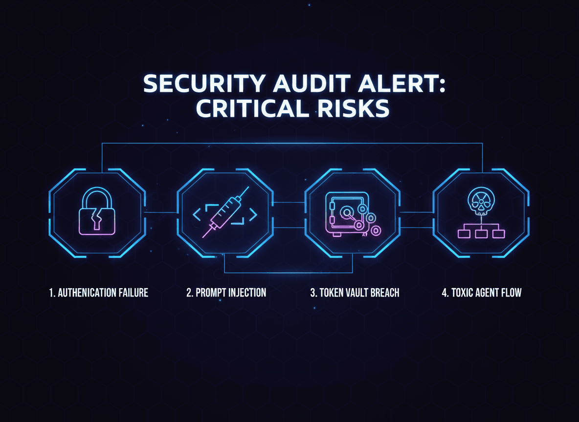 Infographic: Top MCP security concerns - authentication gaps, prompt injection, token storage, toxic agent flows